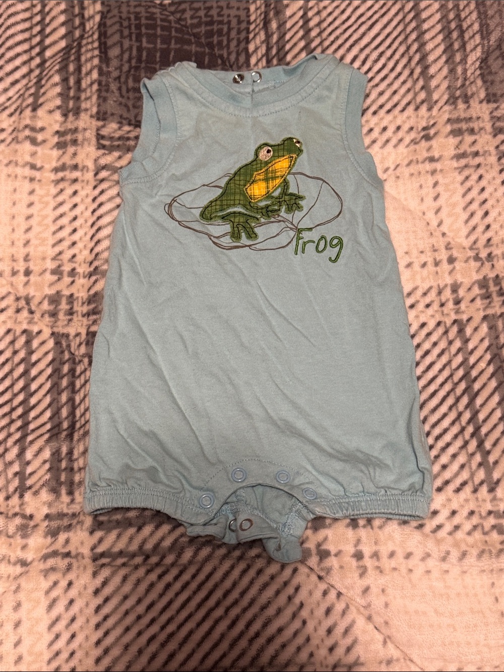 Baby Light Blue Frog Embroidered Sleeveless Romper